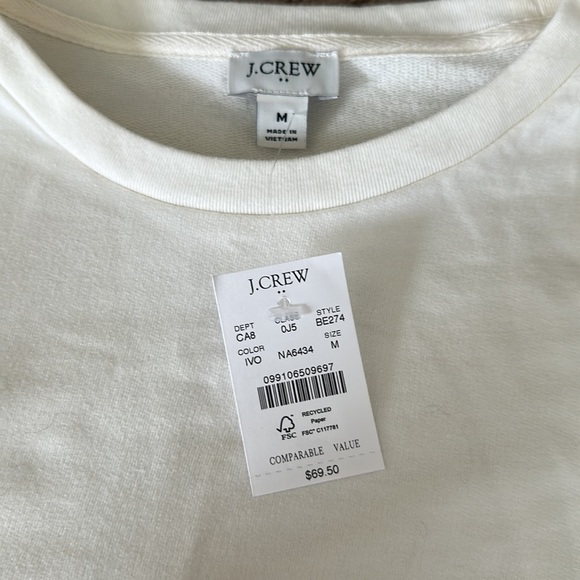 NWT J Crew Bubble Sleeves with Lace Ruffle Cream Crewneck - Picture 2 of 5